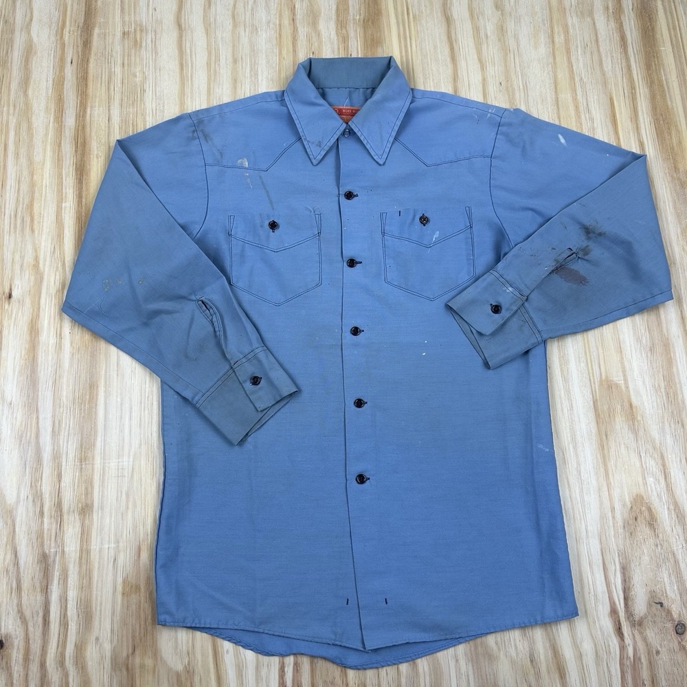 True VTG 70's Work Wear Corp Prem Press‎ Long Sleeve 15.5 Painter Splatter Shirt